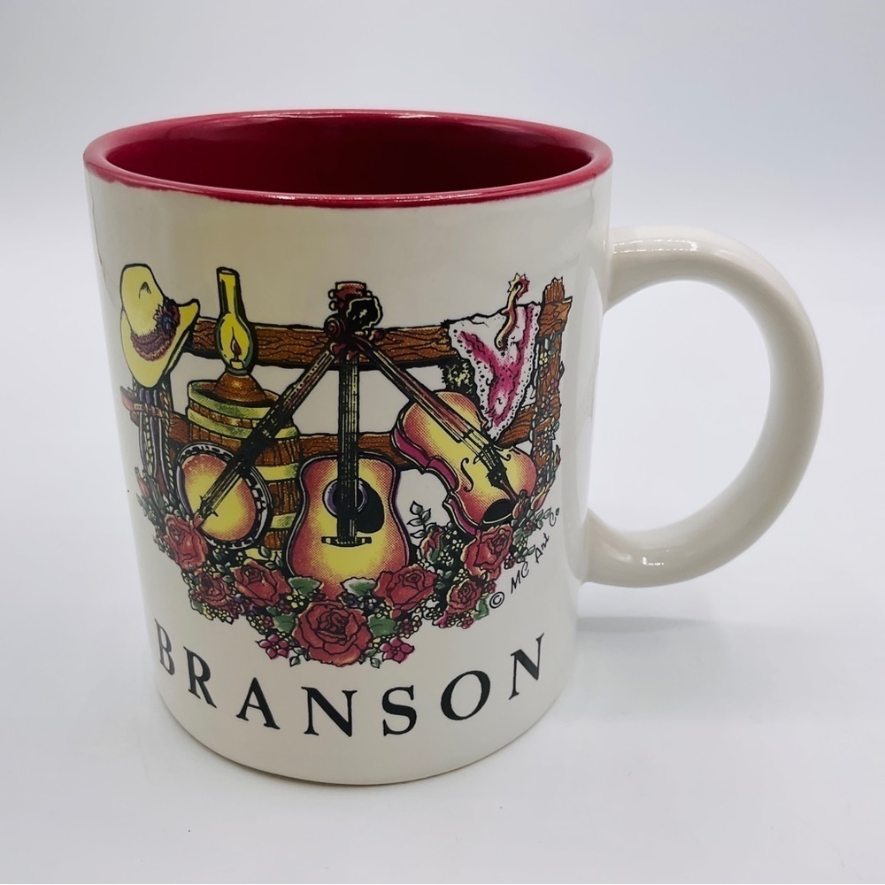 Vtg Branson Coffee Cup Guitar Banjo Hat Floral Flower Tea Mug Rose Pink White
